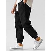 economico Classico-Per uomo Pantaloni di lino Pantaloni Pantaloni estivi Vita elastica Gamba dritta Alto aumento Tinta unica Comfort Traspirante Lunghezza intera Matrimonio Per eventi Festività Di tendenza Grigio verde