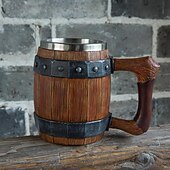 cheap Medieval-1pc Antique Viking Beer Mug - Wooden Barrel Cup with Stainless Steel Liner - Perfect Gift for Beer Lovers
