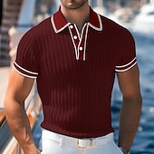 preiswerte Urlaub-Herren Poloshirt Golfhemd Arbeit Casual Kargen Gerippter Polokragen Kurzarm Basic Modern Farbblock Patchwork Taste Frühling Sommer Regular Fit Hellblau Weiß Burgunderrot Marinenblau Grau Poloshirt