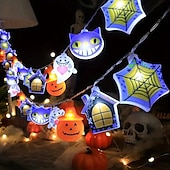 billige Halloween lys-1 stk halloween lysstreng 2m10leds skjelett gresskar hvit spøkelse edderkopp streng lys opplyste spøkelser vanntett utendørs hage terrasse krans lampe for halloween festival atmosfære lys fest dekorasjon