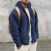 baratos Casacos &amp; Sobretudos para Homem-Homens Jaqueta de Inverno Jaqueta polar polar Jaqueta casual Diário Férias Térmico / Quente Bolsos Outono &amp; inverno Tecido Moda Roupa de rua Com Capuz Padrão Preto Azul Marinha cáqui Cinzento Escuro