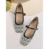 baratos Sapatilhas de mulher-sapatilhas femininas de tecido estampado mary jane - sapatos elegantes de salto baixo com alça ajustável para conforto diário