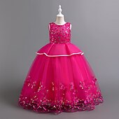 levne Párty šaty-Děti Dívčí Šaty na párty Pevná barva Flitry Puntíky Bez rukávů Svatební Vánoční Večírek Elegantní Princeznovské Polyester Maxi Flitrové šaty Šaty na párty Tylové šaty Léto Jaro Podzim 4-12 let Čern