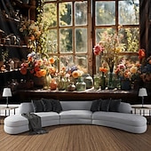 Недорогие пейзаж гобелен-цветы на окне настенный гобелен настенное искусство большой гобелен фреска декор фотография фон одеяло занавеска для дома спальня гостиная украшения