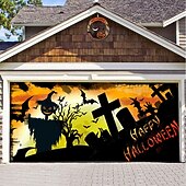 Halloween Door Decorations Halloween Garage Door Cover Pumpkins Jack O Lantern Outdoor Banner Ghost Bats Large Backdrop Decoration for Holiday Out door Decorations Door Home Wall Decorations 50