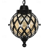 economico Luci a sospensione-lampade a sospensione per esterni, lampada a sospensione per esterni portico impermeabile lampadario in metallo nero con globo di vetro trasparente con struttura in gabbia di ferro, lanterna esterna