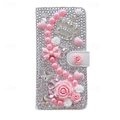 cheap iPhone Cases-Phone Case For Samsung Galaxy iPhone 16 iPhone 15 Pro Max Plus iPhone 14 13 12 11 Pro Max Plus Mini SE Wallet Case for Women Girl with Stand Holder Magnetic Bling Glitter Shiny Flower Floral TPU