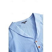 abordables Calle-Hombre Camisa camisa de lino Camisa de manga corta Camisa de verano Ropa de playa Plano Casual Diario Negro Caqui Azul claro Manga Larga Cuello Primavera verano Ropa
