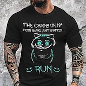 baratos Camiseta gráfica masculina-Homens Gato dia das Bruxas impressão de carta Camiseta T-shirt 100% Algodão Manga Curta Gráfico Camisa Preto Azul Escuro Camiseta confortável Rua Esportes Roupas de estilistas