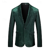 billige Blazere for menn-Herre Blazer Formell kveld Fritid / hverdag Søt Alle årstider 65%Cotton 35%Polyester Ensfarget / vanlig farge Paljetter Fritid Bryllup Enkeltkneppet Blazer Sølv Svart Rød Blå
