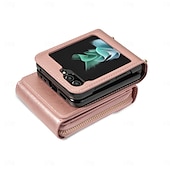 ieftine Carcasă Samsung-telefon Maska Pentru Samsung Galaxy Z Flip 7 Z Flip 6 Z Flip 5 Z Flip 4 Z Flip 3 Capac Spate Fermoar cu Lanyard Loc pentru card Retro TPU PU piele