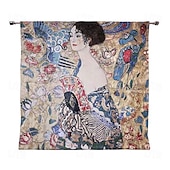 billige Jacquard vevde gobeliner-jacquard vevd billedvev gobelin aubusson veggkunst hengende aubusson stor billedvev reproduksjon vevstol bomullsvev dame med vifte belgisk billedvev (uten dusker og stang)