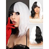 economico Parrucche da festa-Parrucca Sintetica Ricci Bouncy con Frangia 14 pollici Nera/Oro Parrucca Sintetica per Donne Parrucche Multi-Colore di Halloween