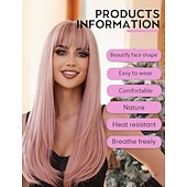 billiga Pelucas de fiesta-Wigs for Women Layered Straight Long Wig with Bangs Natural Synthetic Hair Halloween Cosplay Party Wigs