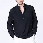 economico Casual da lavoro-Per uomo Camicia camicia di lino Camicia con colletto cinese Camicia con colletto alla coreana Camicia popover Maglietta informale Tinta unica Da mare Hawaiano Nero Bianco Verde Cachi Manica lunga