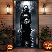 olcso Halloween dekoráció-halloween ajtódíszek szellem menyasszony halloween ajtóborítók ajtó kárpit ajtófüggöny dekoráció háttér ajtó transzparens bejárati ajtóhoz parasztház ünnepi parti dekorációs kellékek