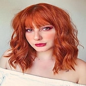 preiswerte Party Perücken-Ombre Braune Perücke mit Pony für Frauen Schulterlange Bob Wellig Charmante Synthetische Perücken mit Natürlich Lockigem Hitzebeständigem Haar Halloween Perücken