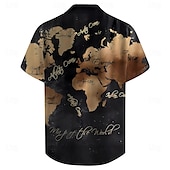 cheap Men&#039;s Printed Shirts-Men&#039;s World Map Shirt Button Up Shirt Short Sleeve Vintage Casual Daily Holiday Summer Turndown Button Up 3D Print Black
