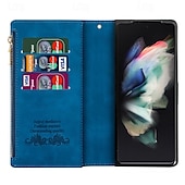 Недорогие Чехлы для Samsung-телефон Кейс для Назначение SSamsung Galaxy Z-сгиб 6 Z Fold 5 Z Fold 4 Z Fold 3 Кошелек для карт Магнитный Молния с ремешком на запястье Ретро Геометрический рисунок ПК Кожа PU