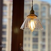 cheap Pendant Lights-LED Pendant Light Warm White 14cm 1-Light Natural Decorative Lamp Base Hanging Lamp Adjustable Rope Indoor Light Translucent Patterned Glass Lampshade Ceiling Hanging Light Dining Room Living Room 110-240V
