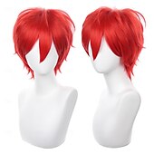 abordables Perruques de fête-perruque cosplay courte hérissée duveteuse résistante à la chaleur en cheveux synthétiques en couches pour hommes et femmes, perruque de fête de carnaval
