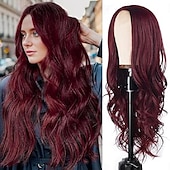 abordables Perruques de fête-Perruque Ondulée Blonde Mixte Longue pour Femmes -26 pouces Partie Centrale Perruque Bouclée Longue Résistante à la Chaleur Cheveux Synthétiques Aspect Naturel Perruque en Fibre pour Utilisation