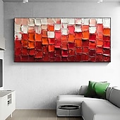 cheap Landscape Paintings-Hand Painted Abstract Red Oil Painting on Canvas Large Wall Art Original Textured Palette Knife Modern Trendy Minimalist Living Room Home Decor Unframed