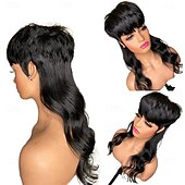economico Parrucche di capelli veri senza cuffia-parrucca a coda di rondine dell&#039;onda del corpo dei capelli umani parrucche corte pixie cut parrucche brasiliane senza colla per capelli umani per le donne parrucca nera fatta a macchina con la