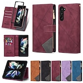 Недорогие Чехлы для Samsung-телефон Кейс для Назначение SSamsung Galaxy Z-сгиб 6 Z Fold 5 Z Fold 4 Z Fold 3 Кошелек для карт Магнитный Молния с ремешком на запястье Ретро Геометрический рисунок ПК Кожа PU