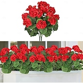 halpa Tekokasvit ja kukat-keinotekoinen punainen geranium silkkikukkia ulkokasvin pensas 2 nippua tekokukkia pelargonioita ulkokäyttöön kukka kodin sisustukseen sisäpuutarha patio maljakko hauta hautausmaa pöydän keskiosat