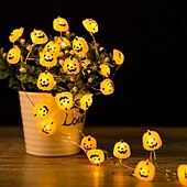 olcso Halloween szabadtéren-halloween sütőtök rézdrót zsinór lámpák világítanak sütőtök jack o lámpás 2m 20 led akkumulátorral működő beltéri szabadtéri szellemfesztivál otthon halloween erkély kerti dekoráció