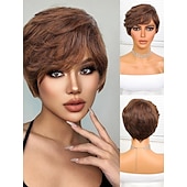 economico Parrucche trendy sintetiche-Parrucche sintetiche Diritto naturale Bob corto Parrucca 8&quot; Marrone scuro Capelli sintetici Da donna Marrone scuro