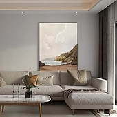 ieftine Picturi cu Peisaje-pictură maro bej pictură în ulei lucrată manual maro wabi sabi pictură în ulei pictura în ulei texturată pictată manual pictură în ulei bej artă abstractă maro pânză artă modernă decor orizontală