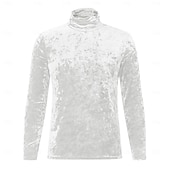 billiga grundläggande t-shirts-Herr T-shirt i sammet Långärmad tröja Mock turtleneck Långärmad Polokrage Sommar Ensfärgat Dagligen Hawaiisk Knappar Utomhus Gata Casual Svart Vit Grön Topp t-shirt för män