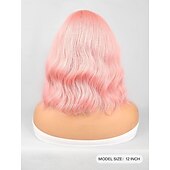 economico Parrucche da festa-parrucca sintetica riccia rimbalzante parrucca con frangia ordinata 12 pollici rosa capelli sintetici parrucche rosa da carnevale da donna