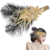 olcso Kiegészítők és még sok más-Szüret 1920-as évek A nagy Gatsby Flapper fejpánt Kiegészítő készlet Charleston Esküvői Vendég Toll Divat Női Álarcos mulatság Esküvői fogadás Lánybúcsú Fesztivál Felnőttek Fejpánt Minden évszak