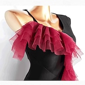 economico Sala da Ballo Standard-Ballroom Dance Dress Ruffles Pure Color Splicing Women's Performance Party Long Sleeve Polyester Mesh