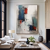 preiswerte Abstrakte Gemälde-handgemachtes blaues und rotes abstraktes Gemälde handgemachtes minimalistisches Gemälde auf Leinwand Gemälde moderne abstrakte Wandkunst Malerei handgemalt Wabi-Sabi Kunst Büro Gemälde Wandkunst