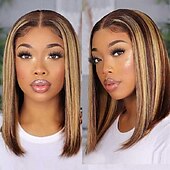 preiswerte Echthaarperücken mit Stirn-Spitzenkappe-Highlight-Ombre-Bob-Perücke, glattes Echthaar, 4/27, honigblonde Bob-Spitzenfrontperücken, Echthaar, 16 Zoll, 13 x 4 Zoll, Spitzenfront-Bobperücken, kurze Bobperücke, 180 % Dichte, klebefreie