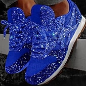 billige Sneakers til kvinner-kvinners sølvglitter joggesko mesh snøring med komfortabel såle