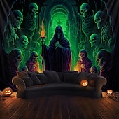 billige Halloween dekorasjon-halloween dekorasjoner grønne hodeskaller hengende billedvev veggkunst stor billedvev veggmaleri dekor fotografi bakteppe teppe gardin hjem soverom stue