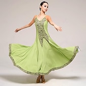 billige Ballroomkjoler-Ballroom-dans Kjole Leopard mønster Tvinning Dame Ytelse Fest Kortermet Krystall Bomull