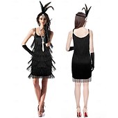 abordables Vestidos de los años 20-Rugido 20s 1920s Hasta la Rodilla Vestidos Vestido Flapper Accesorios Sin Mangas El gran Gatsby charlestón Invitado a la boda Borlas Pluma Camiseta con cuello redondo Disfraz Mujer Navidad Año Nuevo