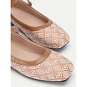 baratos Sapatilhas de mulher-sapatilhas femininas de tecido estampado mary jane - sapatos elegantes de salto baixo com alça ajustável para conforto diário