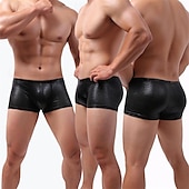 economico Boxer da uomo-Per uomo 1 pc Boxer Poliestere Traspirante Morbido Comodo Pelle di serpente A vita medio-alta Argento Nero