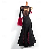 economico Sala da Ballo Standard-Ballroom Dance Dress Ruffles Pure Color Splicing Women's Performance Party Long Sleeve Polyester Mesh