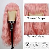 economico Parrucche da festa-Parrucca Sintetica con Parte Centrale Parrucca Lunga Rosso Mogano Verde Rosa Bionda Parrucche Sintetiche Cosplay di Halloween