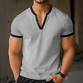 tanie Casualowa koszulka Henley-Męskie Koszula Henley z waflami Koszulka z dzianiny waflowej Koszulka Krótki rękaw Jednokolorowe Moda Designerskie Wygodny Guziki Dzianiny W serek Henley Na zewnątrz Codzienny Lato Czarny Biały