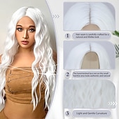 olcso Party Parókák-Cosplay Hosszú Paróka 28 Hüvelyk Közép Elválású Szintetikus Paróka Reális Ajándékok Party Parókák Nőknek Napi Használat Színes Parókák Halloween Parókák