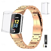 tanie Paski do zegarków Fitbit-Pasek do inteligentnego zegarka kompatybilny z Fitbit Charge 6 / Fitbit Charge 5 Pasek do smartwatcha ze stali nierdzewnej z narzędziem do usuwania Wymienna opaska sportowa Opaska na nadgarstek z